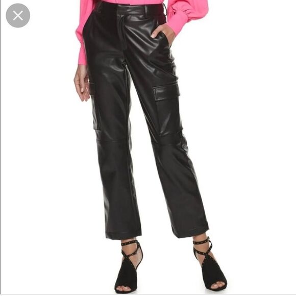 NEW‎ NWT Women's Apt. 9® + Cara Santana Faux Leather Cargo Pants Size 14 - Picture 1 of 11